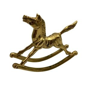 Vintage Brass Rocking Horse Figurine Collectible Nursery Decor Retro